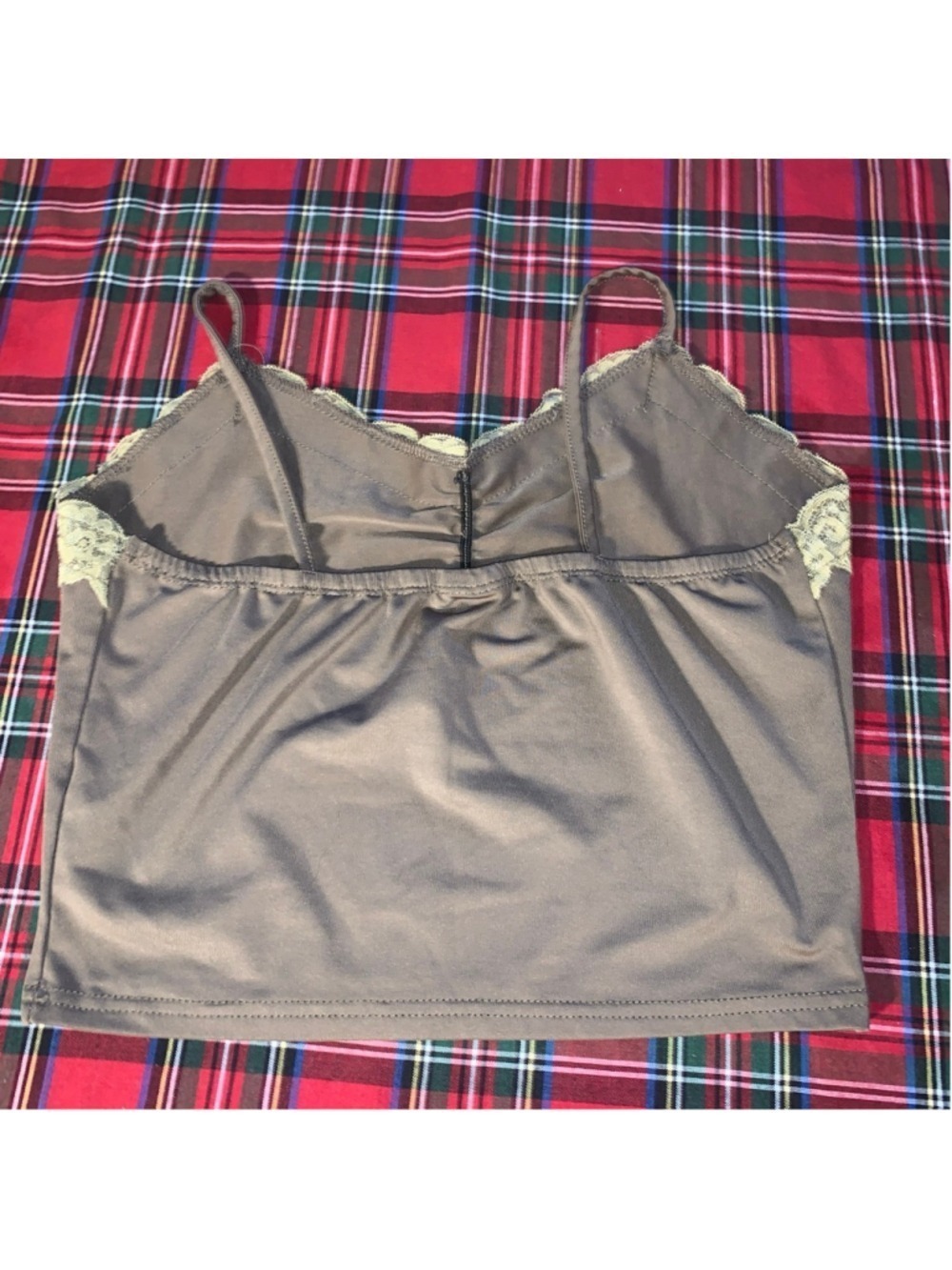 Women's Unbranded Brown Camisole with Beige Lace Trim Small - Picture 2 of 4